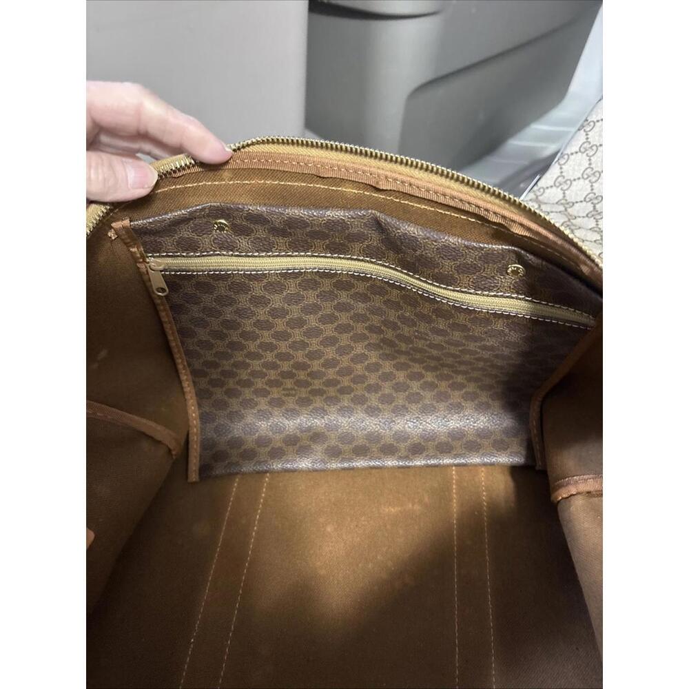 Vintage 90's CELINE Travel Boston Bag Macadam Brown Beige PVC Leather Excellent - Picture 14 of 16